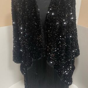 House of Harlow 1960 Black Sequins Textured Shawl